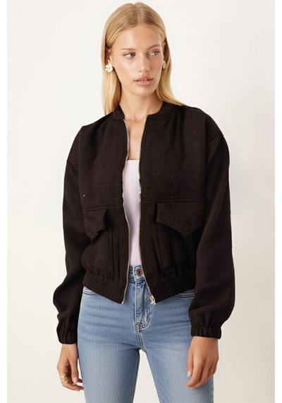 Armonika Kadın Kahve Cepli Kolları Ve Beli Lastikli Bomber Kaşe Mont Arm-26k001027