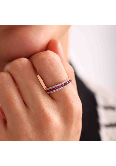 Yarım Tur Altın Yüzük Ruby T12865 Renkli