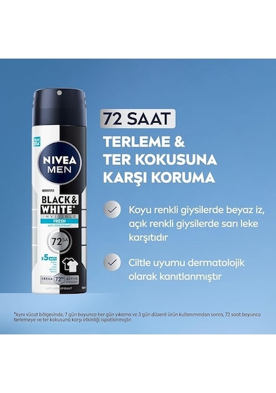 Nıvea Men Black & White Invisible Fresh Sprey 150 Ml X 3 Adet