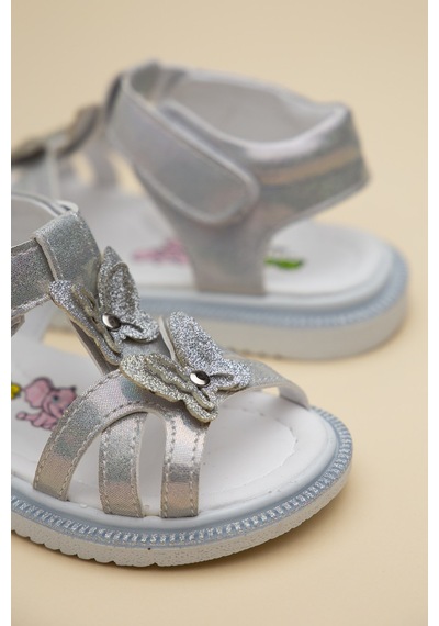 Dilimler Ayakkabı Şirinbebe Ortopedik Kız Bebek Sandalet Gümüş Kelebek Detaylı-4700