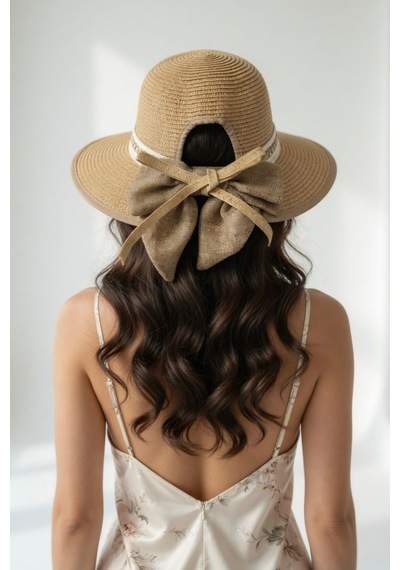 Mollycrush Kadın Camel Kurdele Detaylı Hasır Güneş Şapkası L Günlük Ve Plaj Kullanımına Uygun Cloche Model Kahverengi