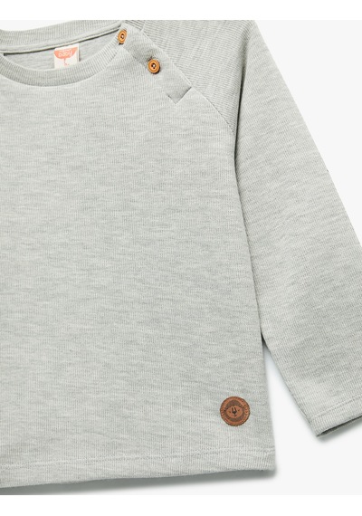 Koton Düğmeli Uzun Kollu Bisiklet Yaka Pamuklu Sweatshirt Gri 7wmb10016tk