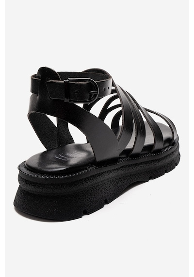 Luvishoes Elsa Siyah Hakiki Deri Çok Bantlı Kadın Parmak Arası Sandalet