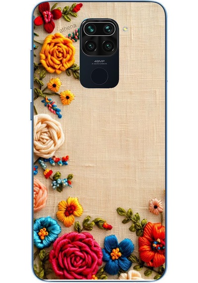 Redmi Note 9 Uyumlu İşlemeli İğne Oyası Baskılı Silikon Kılıf Renkli
