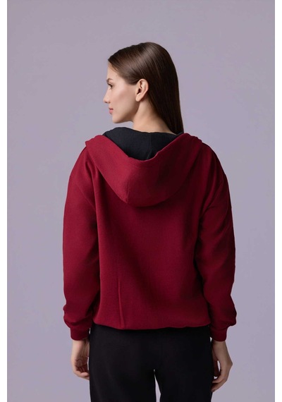 Defys Defy S Kadın Oversize Kapüşonlu Fermuarlı Cepli Sweatshirt Bordo - 527346818 Bordo