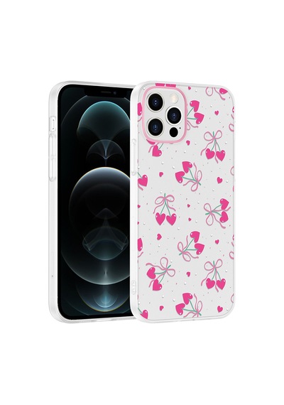 Apple iPhone Uyumlu 12 Kılıf Kamera Korumalı Desenli Zore Klip Kapak - Kalpli Kiraz -