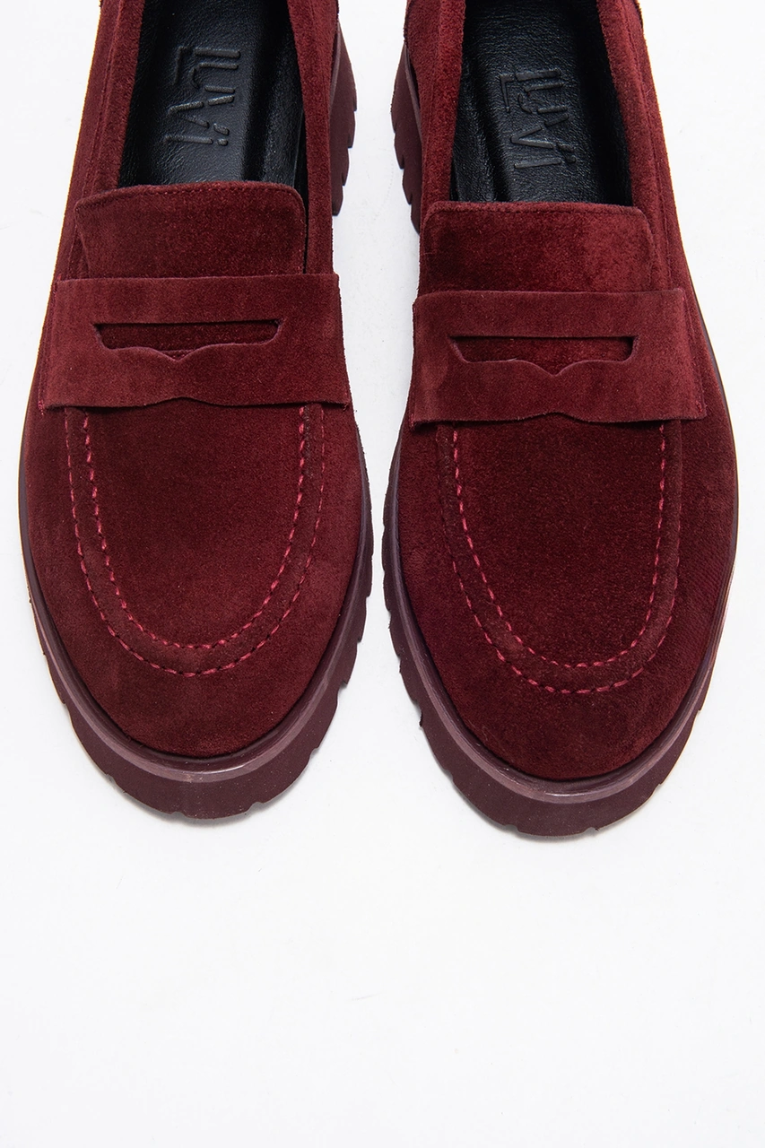 Luvishoes Luvi Shoes Vıonel Bordo Süet Hakiki Deri Kadın Loafer Ayakkabı Bordo