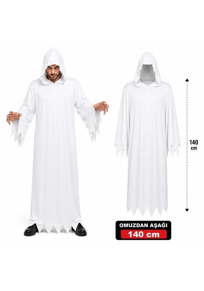 Yetişkin Beyaz Kapüşonlu Cellat Hayalet Kostümü 140 Cm 5691