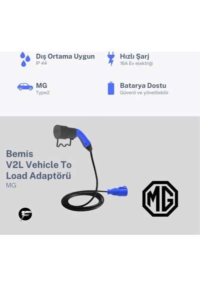 Bemis V2l Vehicle To Load Elektrikli Araç Uyumlu Tekli Priz Uzatma Adaptörü 3 Metre Mg 16a/3.5kw