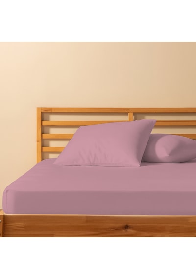 %100 Pamuklu Çift Kişilik Lastikli Çarşaf 180x200+25 50x70 Yastık Kılıfı 2 Adet Mor