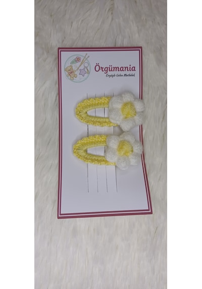 Amigurumi Toka - Çıtçıtlı El Örgüsü Toka 1 Çift Açık Sarı