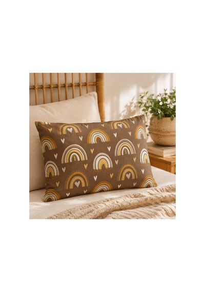 Çocuk Yastık Kılıfı Tek Kişilik Desenli 50 X 70 Cm 1 Adet Kahve Gükkuşağı
