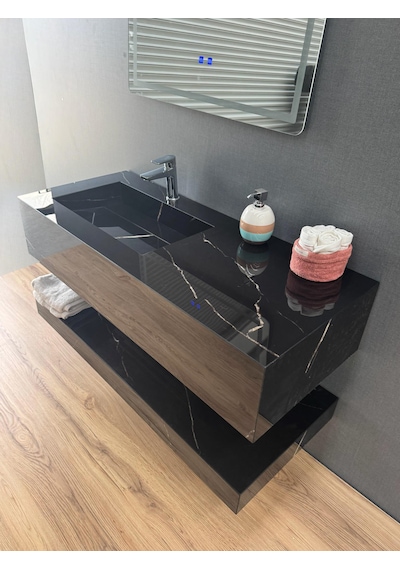 Akay Dizayn L01 Porselen Banyo Lavabosu Siyah 120 CM