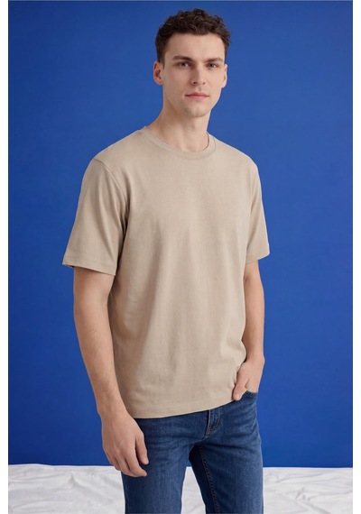 Freemen Erkek Oversize Tişört Nefes Alan Yumuşak Dokulu Terletmeyen Rahat Kalıp Basic-399 Bej