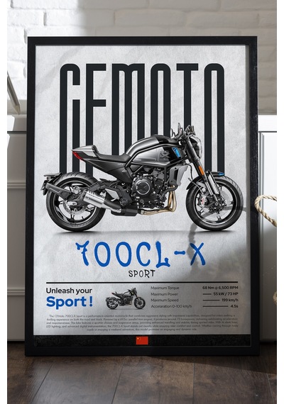 Cfmoto 700 Cl-x Sport Siyah Ahşap Çerçeveli Poster, Dekoratif Motosiklet Duvar Tablosu
