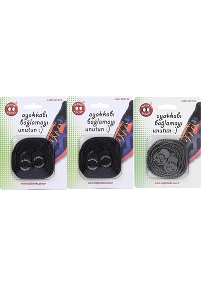 Magic Locks Akıllı Bağcık Yuvarlak 3'lü Set Siyah-siyah-gri