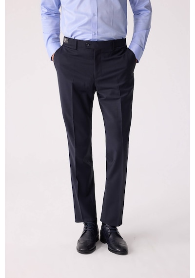Erkek Lacivert Regular Fit Yün Karışımlı Kumaş Pantolon