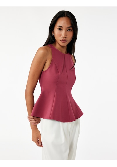 Koton Slim Fit Kolsuz Bisiklet Yaka Peplum Bluz Fuşya 6wak30003pw FUŞYA