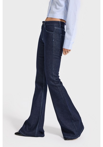 Itsbasic Kadın İndigo Renk 7w5-50 Flare Fit Viskon Elastan Kumaş Denim Jean