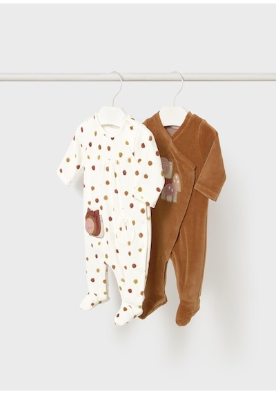 Mayoral Newborn Kız Bebek 2li Kadife Tulum Kahverengi