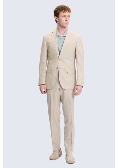 Hatemoğlu Bej Slim Fit Mono Yaka Keten Casual Takım Elbise
