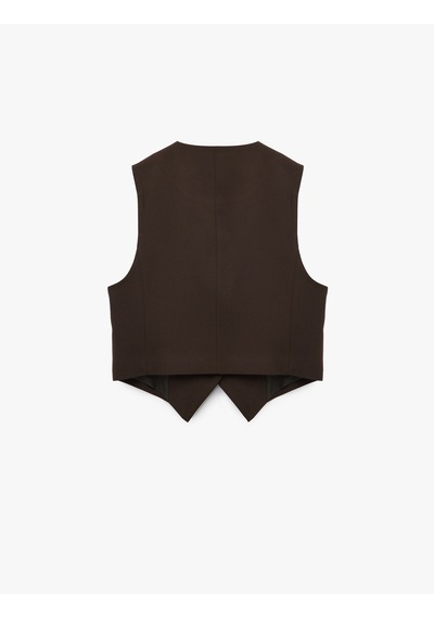 Koton Slim Fit V Yaka Düğmeli Crop Blazer Yelek Kahverengi 6wak20320ew Kahve