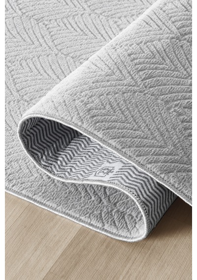 Raschel Carpet Premium Yıkanabilir Leke Tutmaz Yaprak Emboss Açık Gri Mutfak Halısı Özel Seri Kaymaz Taban Halı Açık Gri
