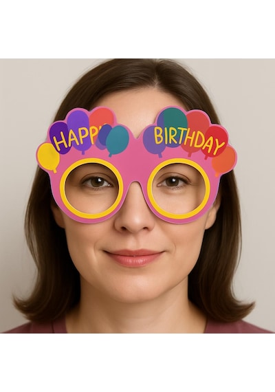 Zvnm Balon Desenli Karton Doğum Günü Gözlükleri 6 Adet Pembe Renk Zcv12 Çok Renkli