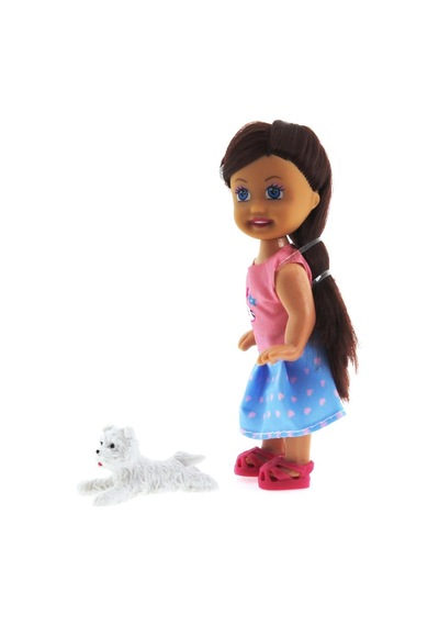 Cute Girl Beyaz Köpekli Ve Kumral Mini Bebek