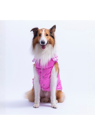 Pembe Plaid Ekose Desen Yelek Büyük Irk Köpek Yeleği Köpek Kıyafeti Köpek Yağmurluk