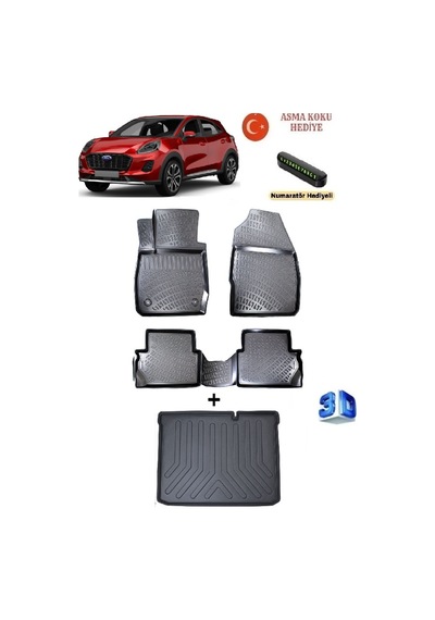 Ford Puma 2019 Sonrası Uyumlu 3d Havuzlu Paspas Ve Alt Bagaj Havuzu Seti Asma Koku Ve Numaratör