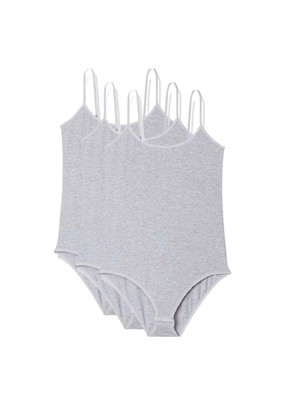 Feminight 3 Adet İp Askılı Kadın Çıtçıtlı Body Gri Çok Renkli