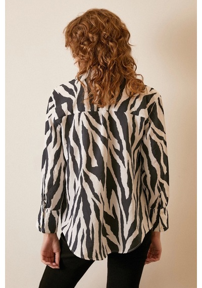 Never More Zebra Desen Modal Gömlek Zebra Desen/siyah Çok Renkli