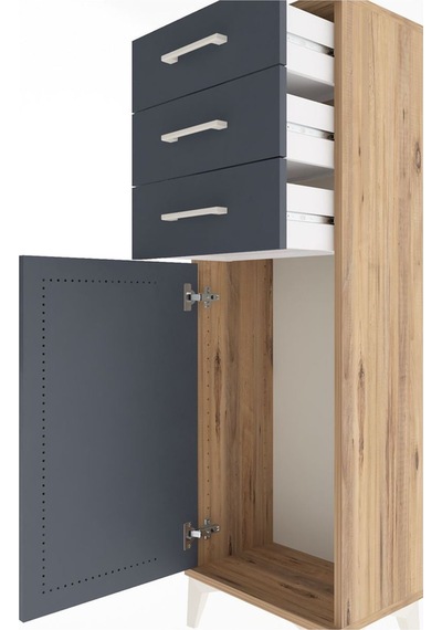 Arges Dolap 3 Çekmeceli Tek Kapaklı 44x30x134 Çam-antrasit Çam