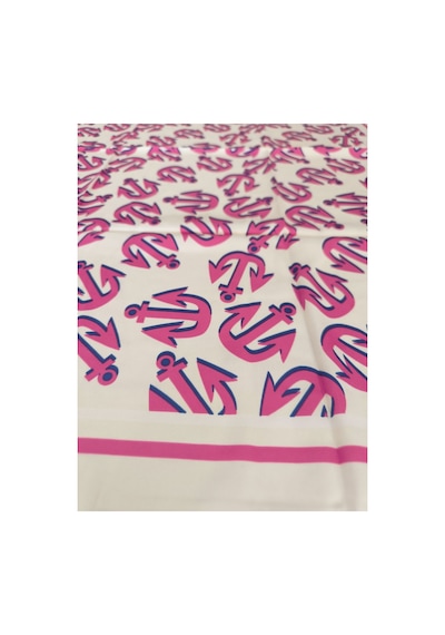 Tikitonki Pembe Çapa Figürlü Saten Beyaz Eşarp 90x90 Beyaz Beyaz