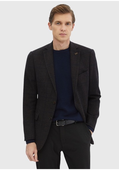 Ramsey Kahverengi Desenli Regular Fit Yün Karışımlı Ceket