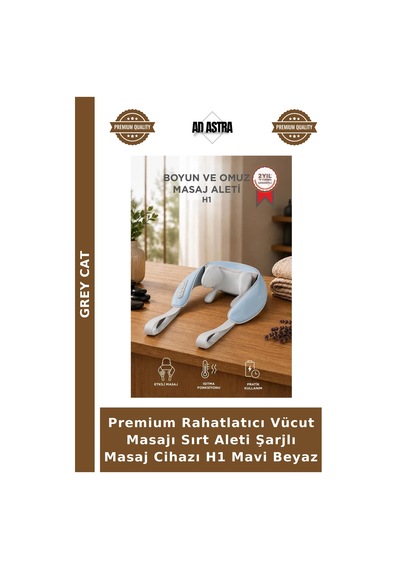 Premium Rahatlatıcı Vücut Masajı Sırt Aleti Şarjlı Masaj Cihazı H1 Mavi Beyaz Mavi - Beyaz