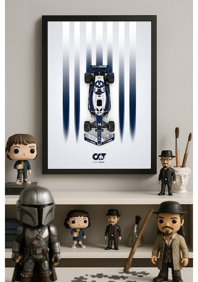 Alpha Tauri Siyah Ahşap Çerçeveli Poster, Dekoratif Formula 1 Duvar Tablosu