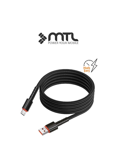 3.4a Usb To Micro Usb Hasır Örgülü Hızlı Şarj Ve Data Kablosu 1 Metre Siyah Mt2014