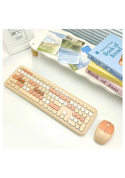 Mofıı 666 Kablosuz Klavye Mouse Seti 2.4g Retro Yuvarlak Tuşlu 110 Tuş Renkli Set Optik