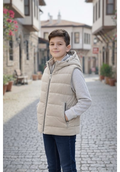 Pina Kids Erkek Çocuk Kapüşonlu Şişme Yelek Bej