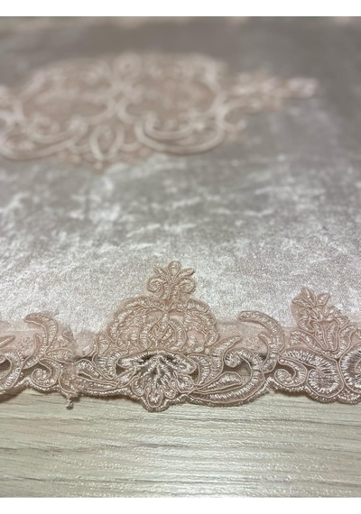 Tr Milas Kaymaz Taban, Kadife Dantel Detaylı 2'li Süper Lüks Oval Banyo Paspası Seti, Pembe, 60x100 Cm Genel