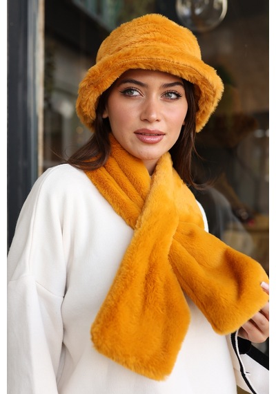 Kadın Peluş Kaşkol Boyunluk Atkı Rkb-01 Hardal Hardal