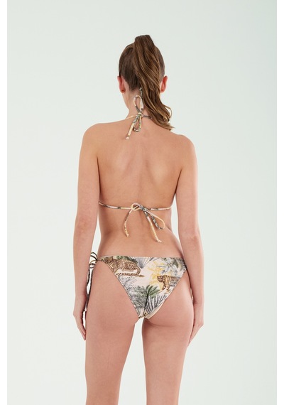 Louren Kadın Ekru Tropikal Desenli Boyundan Bağlamalı Üçgen Bikini Takımı Ekru
