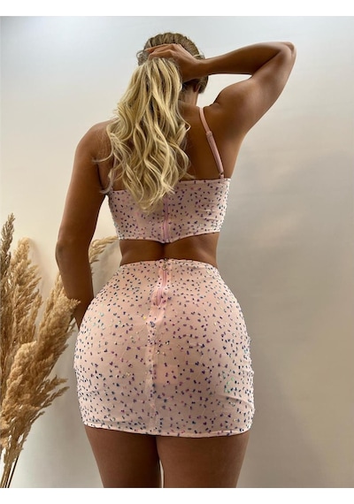 Pink Life Pembe Payetli İkili Takım Pembe