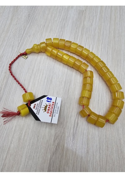 Omari İmzalı Sertifikalı Alman Faturan Sıkma Kehribar Tesbih 15x10 Mm Teker Kesim