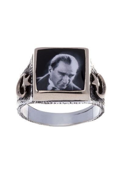 925 Ayar Gümüş Atatürk Resimli Ay-Yıldız Detaylı Yüzük