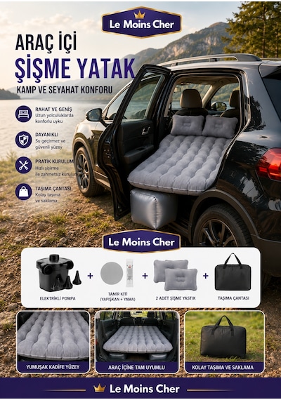 Opel Corsa D Enjoy Araç İçi Şişme Yatak Elektrikli Pompa Tamir Kiti Çantalı Kamp Yatağı