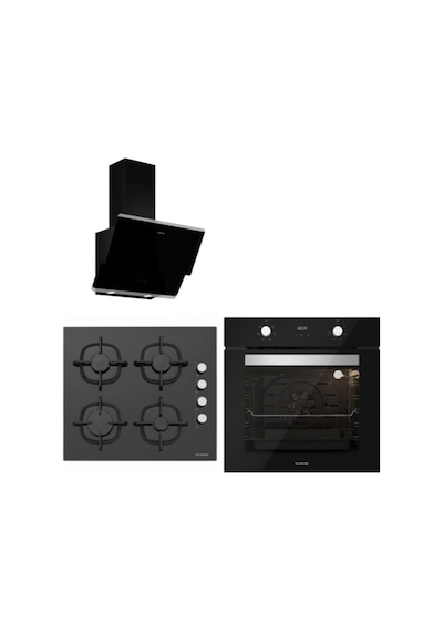 Silverline BO6502B01 - CS5343B01 - 3490 Siyah Cam Ankastre Set