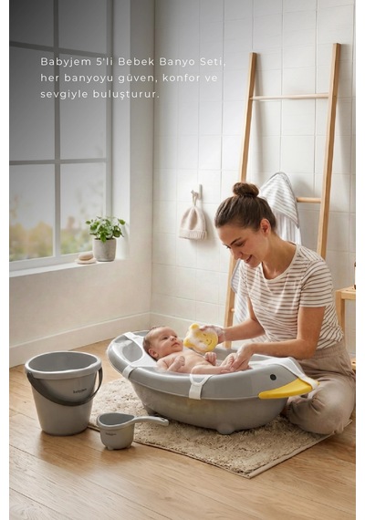 Babyjem Neşeli Ördek Banyo Seti 5 Parça Soft Gri Çok Renkli